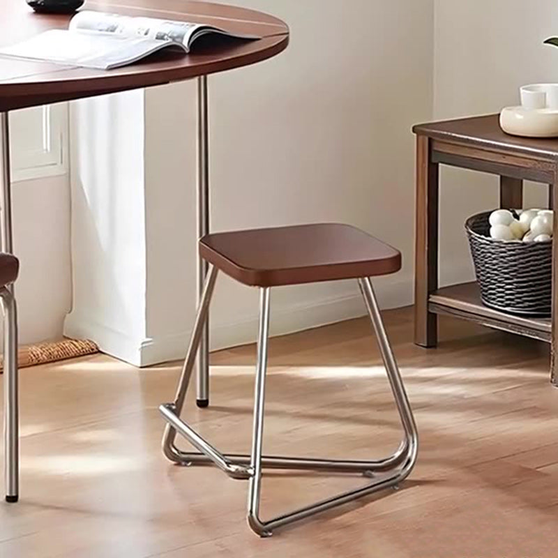Taburete bajo rectangular contemporáneo de madera nórdica y acero inoxidable con base triangular para dormitorio, sala de estar, comedor 