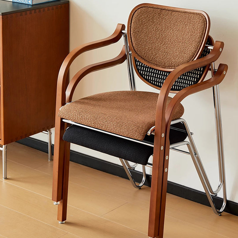 Chaise de salle à manger traditionnelle vintage en fer, bois et tissu courbé pour chambre, salon et salle à manger 