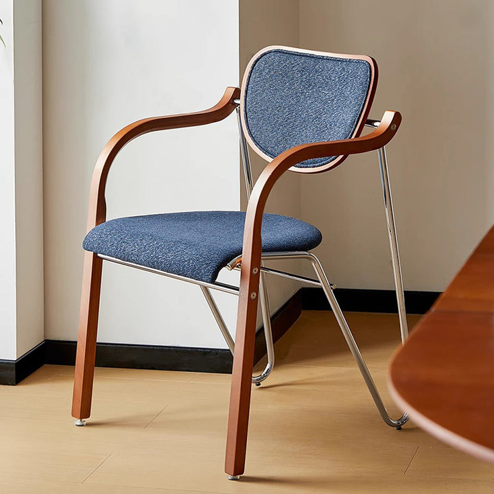 Chaise de salle à manger traditionnelle vintage en fer, bois et tissu courbé pour chambre, salon et salle à manger 