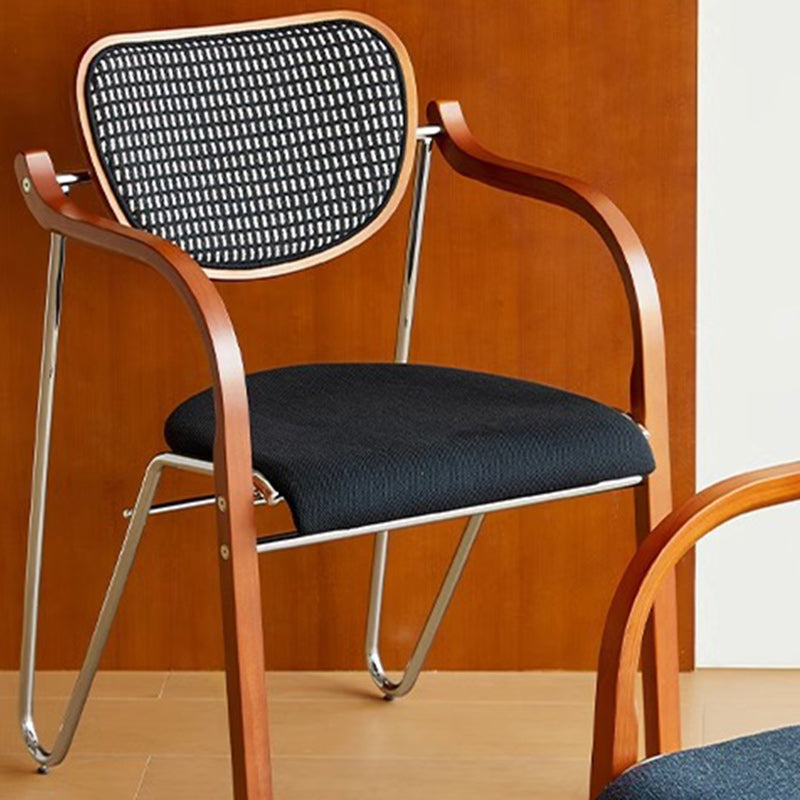 Chaise de salle à manger traditionnelle vintage en fer, bois et tissu courbé pour chambre, salon et salle à manger 