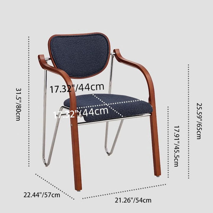 Traditional Vintage Iron Wood & Fabric Curved Dining Chair For Bedroom, Living Room And Dining Room