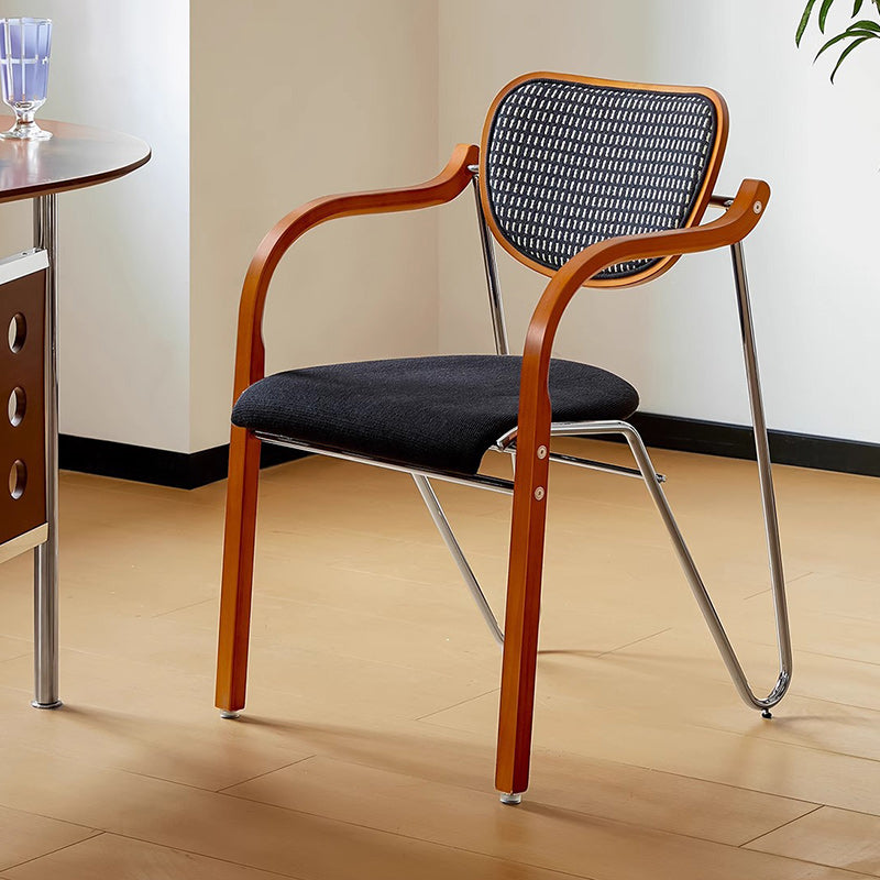 Chaise de salle à manger traditionnelle vintage en fer, bois et tissu courbé pour chambre, salon et salle à manger 