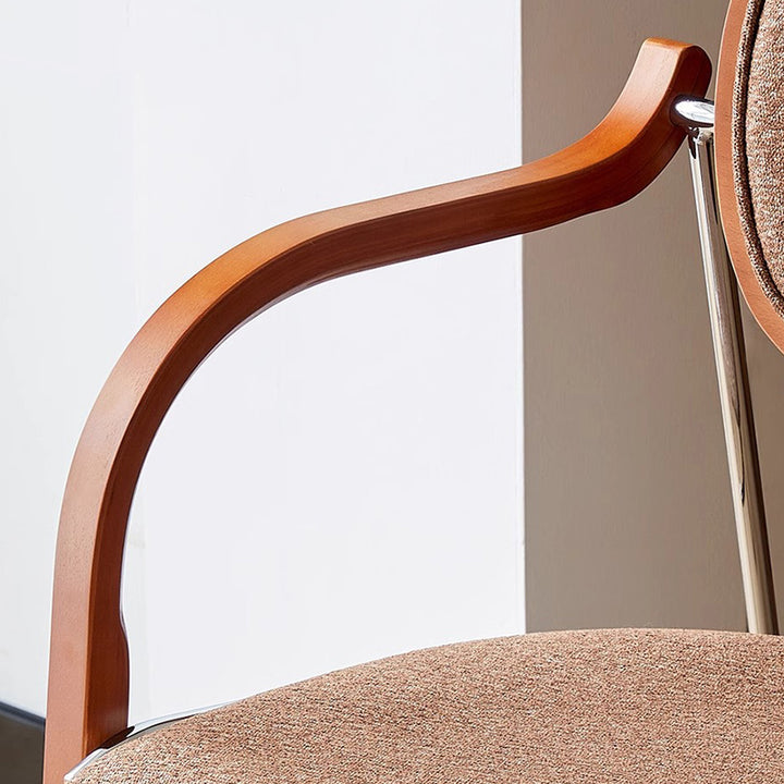 Chaise de salle à manger traditionnelle vintage en fer, bois et tissu courbé pour chambre, salon et salle à manger 