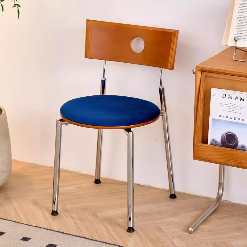 Traditioneller Vintage Samt Holz & Edelstahl Gebogener Runder Esszimmerstuhl Für Schlafzimmer, Wohnzimmer Und Küche 