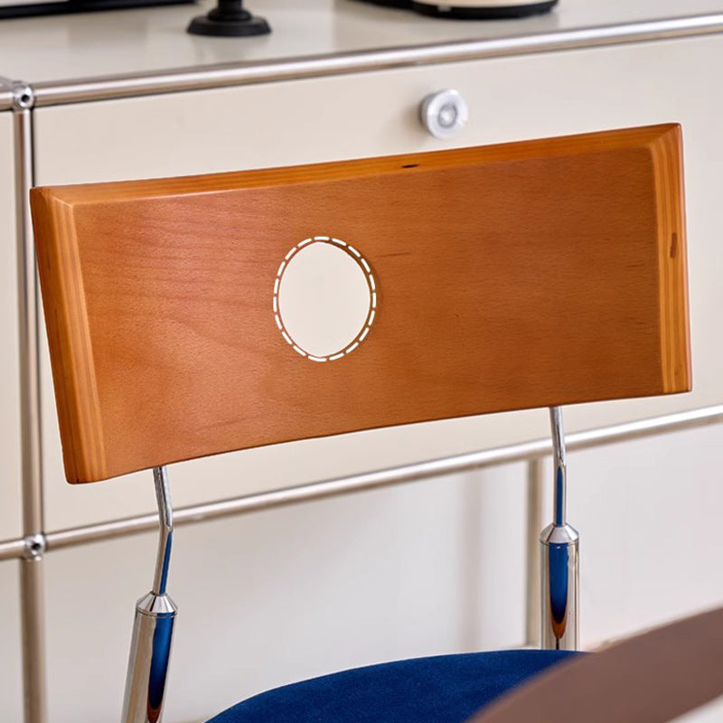 Chaise de salle à manger ronde incurvée en velours vintage traditionnel, bois et acier inoxydable pour chambre, salon et cuisine 