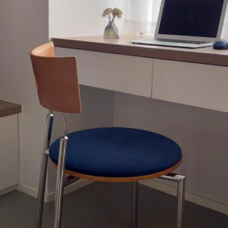 Chaise de salle à manger ronde incurvée en velours vintage traditionnel, bois et acier inoxydable pour chambre, salon et cuisine 