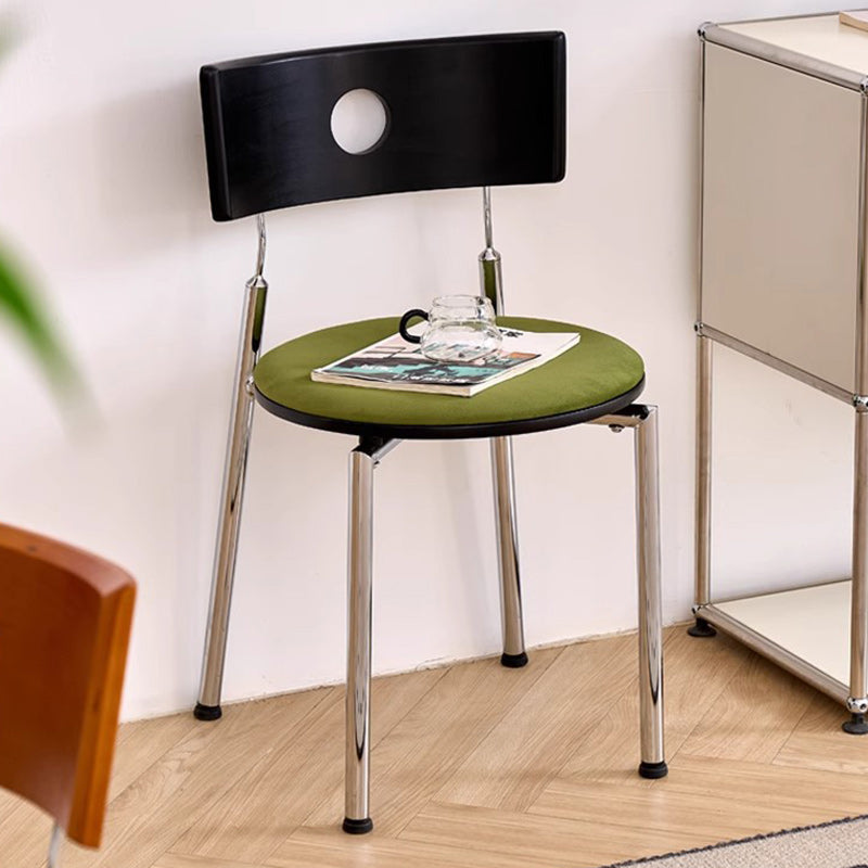 Chaise de salle à manger ronde incurvée en velours vintage traditionnel, bois et acier inoxydable pour chambre, salon et cuisine 