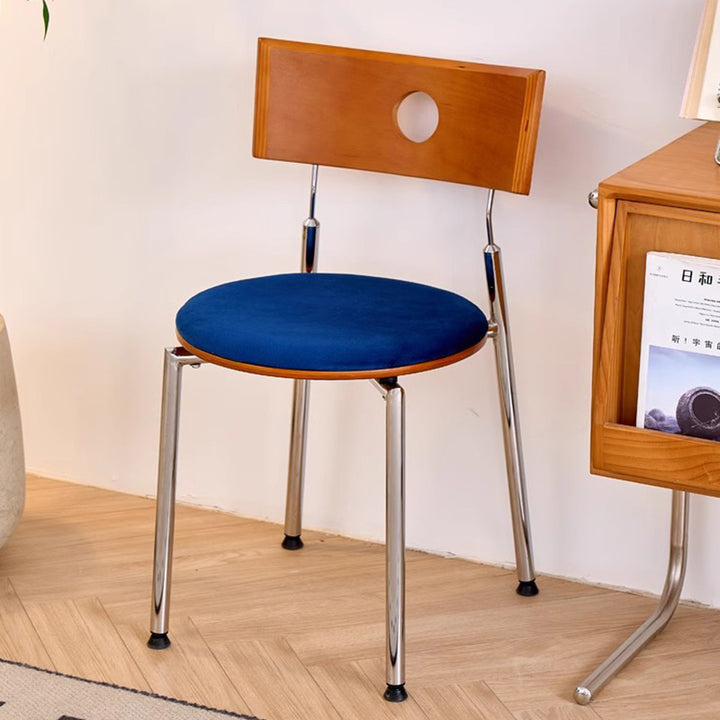 Chaise de salle à manger ronde incurvée en velours vintage traditionnel, bois et acier inoxydable pour chambre, salon et cuisine 