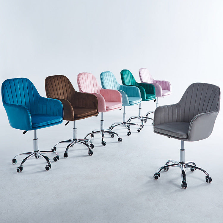 Modern Minimalist Velvet &amp; Metal Square Desk Chair With Swivel &amp; Height Adjustment For Home Office