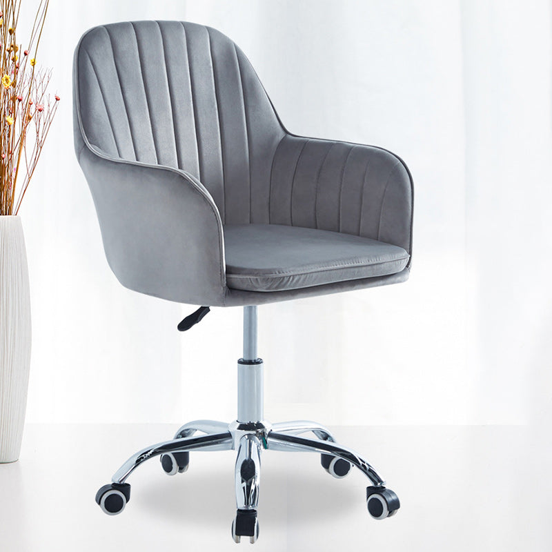 Modern Minimalist Velvet &amp; Metal Square Desk Chair With Swivel &amp; Height Adjustment For Home Office