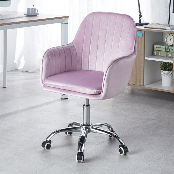 Modern Minimalist Velvet &amp; Metal Square Desk Chair With Swivel &amp; Height Adjustment For Home Office