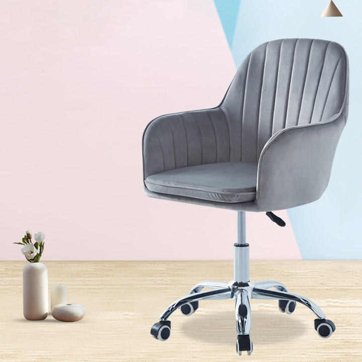 Modern Minimalist Velvet &amp; Metal Square Desk Chair With Swivel &amp; Height Adjustment For Home Office