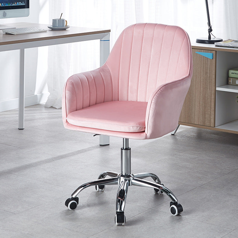 Modern Minimalist Velvet &amp; Metal Square Desk Chair With Swivel &amp; Height Adjustment For Home Office