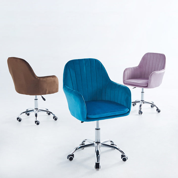 Modern Minimalist Velvet &amp; Metal Square Desk Chair With Swivel &amp; Height Adjustment For Home Office