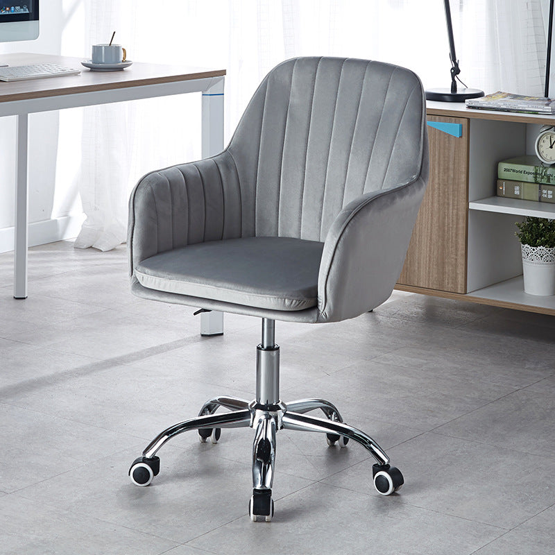 Modern Minimalist Velvet &amp; Metal Square Desk Chair With Swivel &amp; Height Adjustment For Home Office