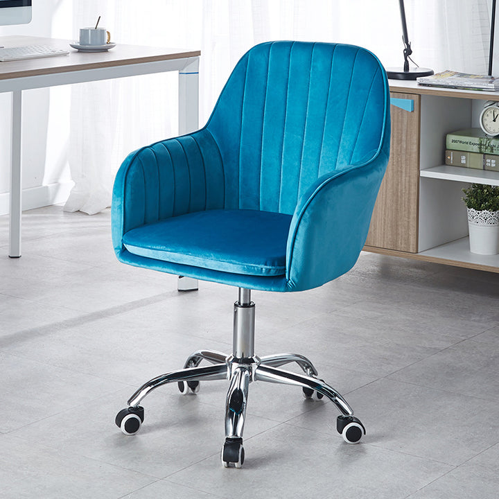 Modern Minimalist Velvet &amp; Metal Square Desk Chair With Swivel &amp; Height Adjustment For Home Office
