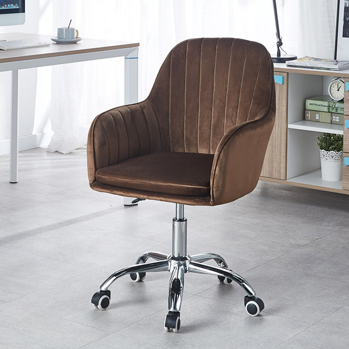 Modern Minimalist Velvet &amp; Metal Square Desk Chair With Swivel &amp; Height Adjustment For Home Office