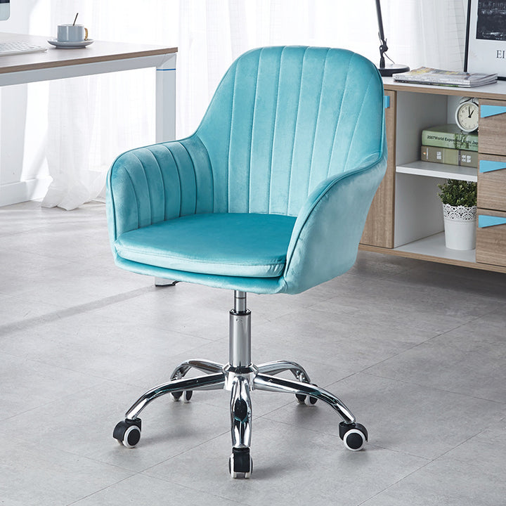 Modern Minimalist Velvet &amp; Metal Square Desk Chair With Swivel &amp; Height Adjustment For Home Office