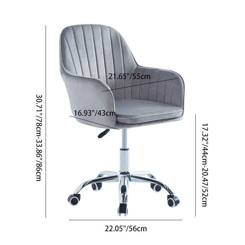 Modern Minimalist Velvet &amp; Metal Square Desk Chair With Swivel &amp; Height Adjustment For Home Office