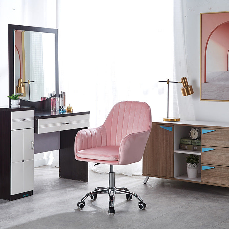 Modern Minimalist Velvet &amp; Metal Square Desk Chair With Swivel &amp; Height Adjustment For Home Office