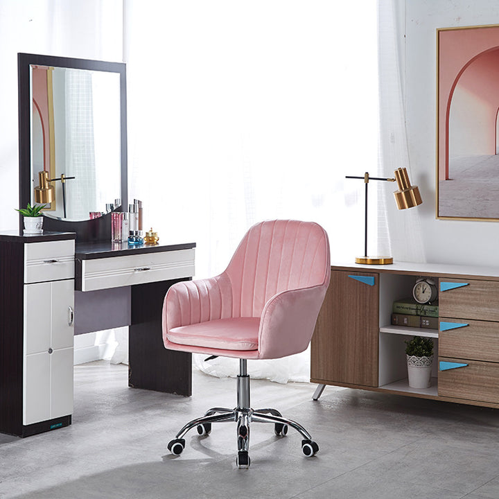 Modern Minimalist Velvet &amp; Metal Square Desk Chair With Swivel &amp; Height Adjustment For Home Office