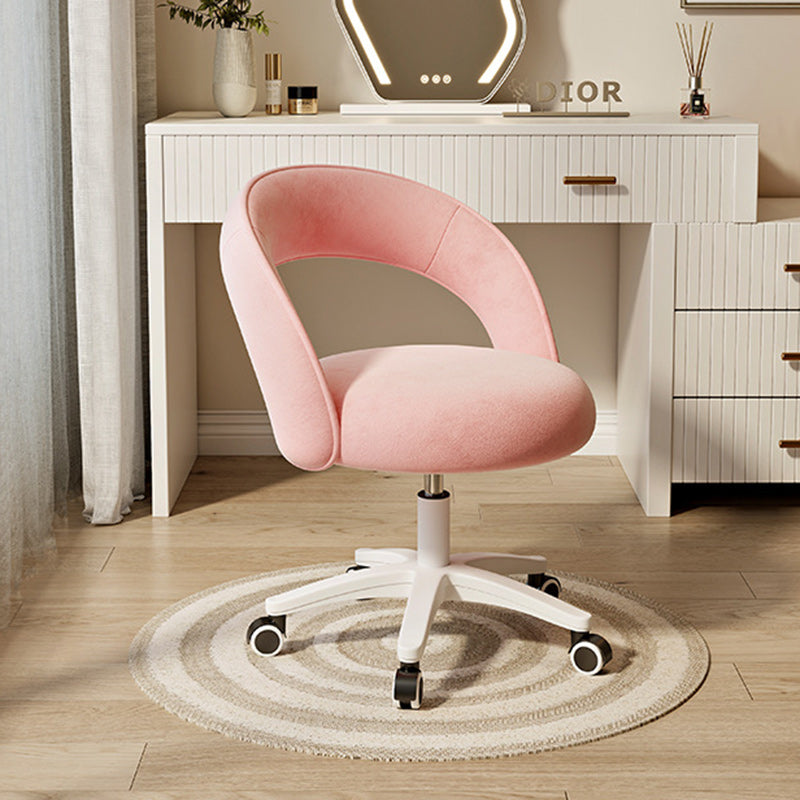 Tabouret de coiffeuse rond incurvé en velours et nylon nordique contemporain avec pivotement et hauteur réglable pour chambre et salon 