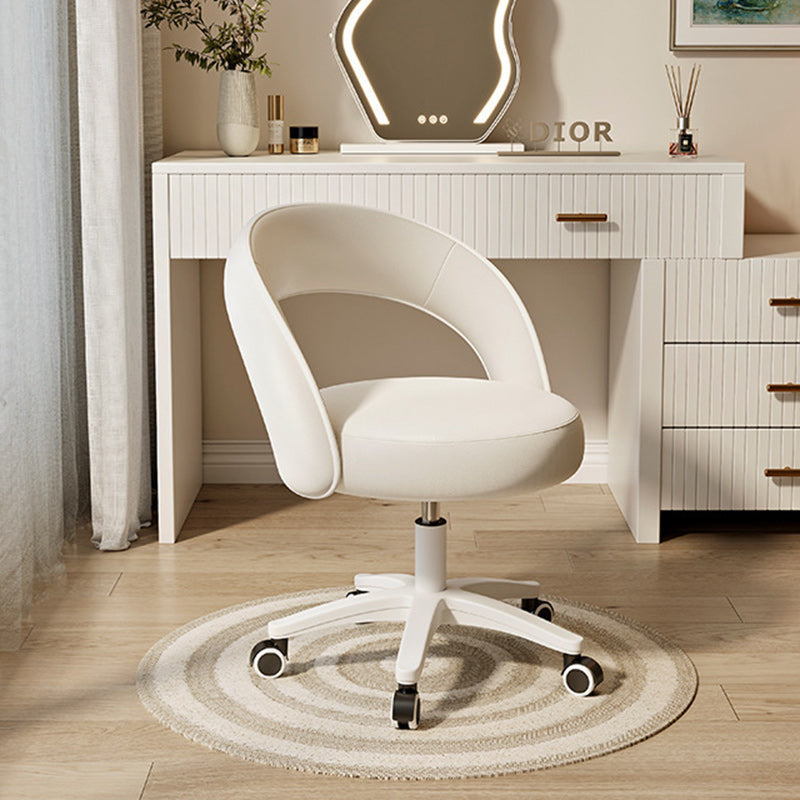 Tabouret de coiffeuse rond incurvé en velours et nylon nordique contemporain avec pivotement et hauteur réglable pour chambre et salon 
