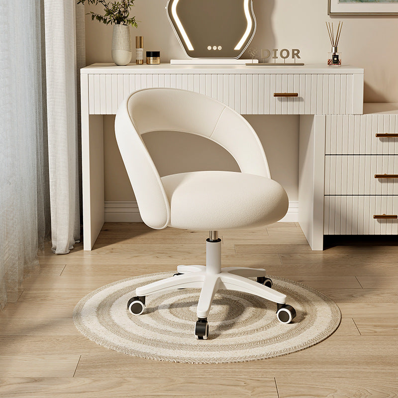 Tabouret de coiffeuse rond incurvé en velours et nylon nordique contemporain avec pivotement et hauteur réglable pour chambre et salon 