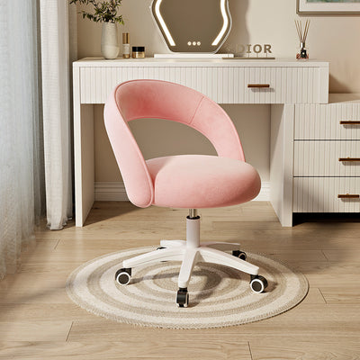 Tabouret de coiffeuse rond incurvé en velours et nylon nordique contemporain avec pivotement et hauteur réglable pour chambre et salon 