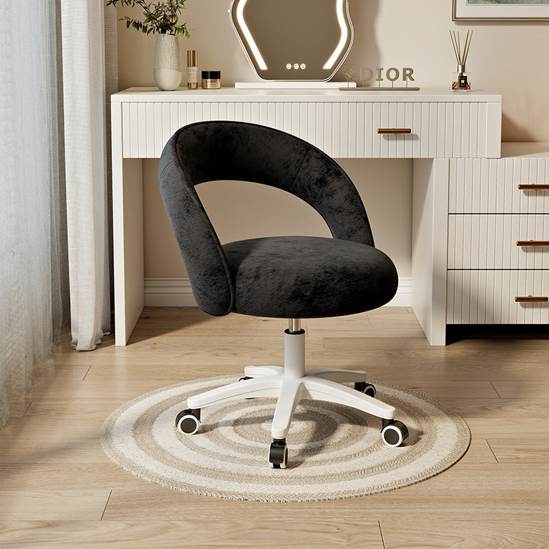 Tabouret de coiffeuse rond incurvé en velours et nylon nordique contemporain avec pivotement et hauteur réglable pour chambre et salon 