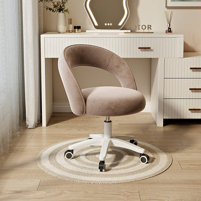 Tabouret de coiffeuse rond incurvé en velours et nylon nordique contemporain avec pivotement et hauteur réglable pour chambre et salon 
