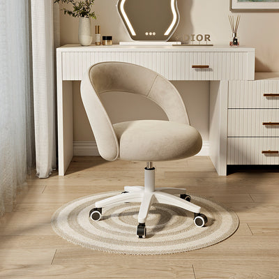 Tabouret de coiffeuse rond incurvé en velours et nylon nordique contemporain avec pivotement et hauteur réglable pour chambre et salon 