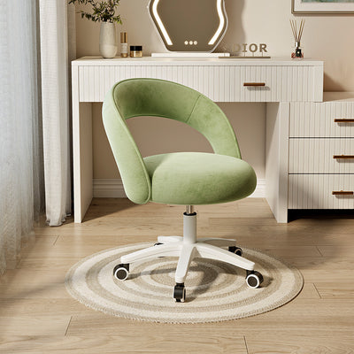 Tabouret de coiffeuse rond incurvé en velours et nylon nordique contemporain avec pivotement et hauteur réglable pour chambre et salon 