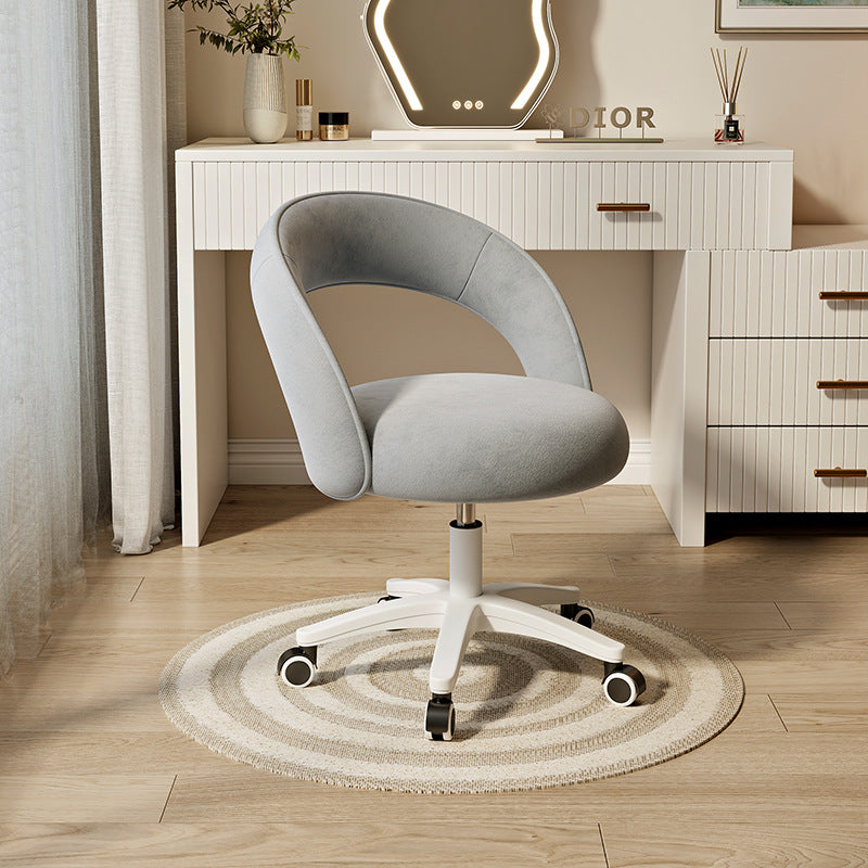 Tabouret de coiffeuse rond incurvé en velours et nylon nordique contemporain avec pivotement et hauteur réglable pour chambre et salon 