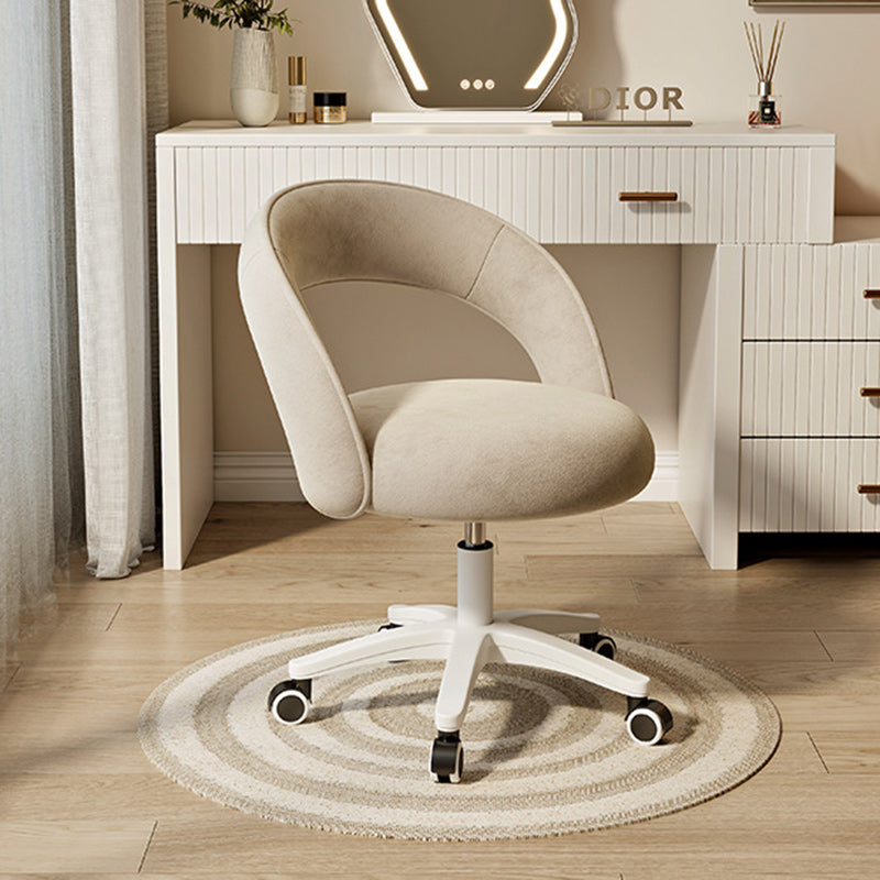 Tabouret de coiffeuse rond incurvé en velours et nylon nordique contemporain avec pivotement et hauteur réglable pour chambre et salon 