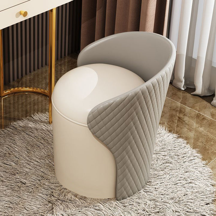 Modern Minimalist  PU Leather &amp; Wood Curved Cylinder Vanity Stool With Backrest For Bedroom &amp; Living Room