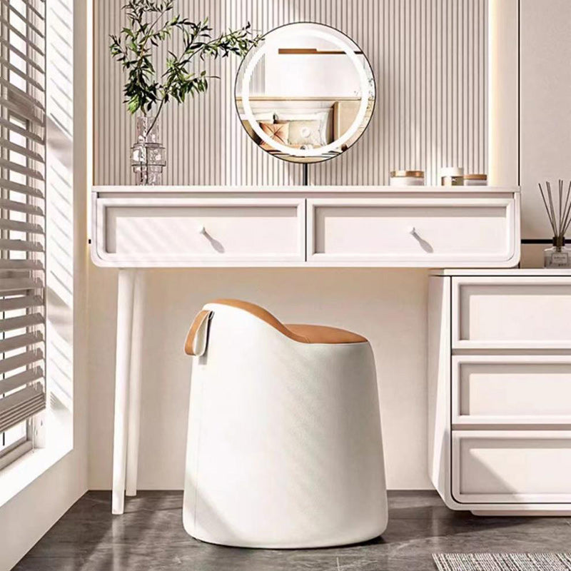 Tabouret de vanité cylindrique moderne minimaliste en faux cuir et bois pour chambre et salon 