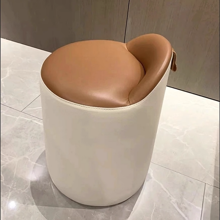 Tabouret de vanité cylindrique moderne minimaliste en faux cuir et bois pour chambre et salon 