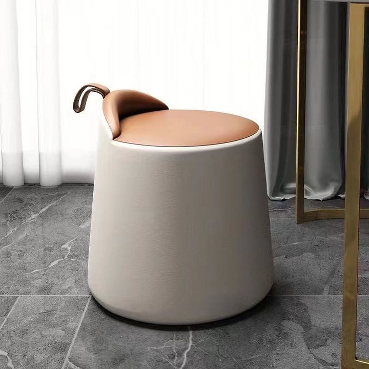 Tabouret de vanité cylindrique moderne minimaliste en faux cuir et bois pour chambre et salon 