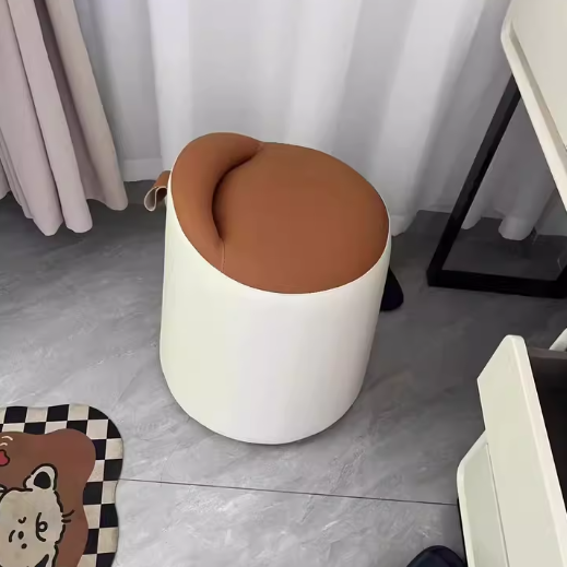 Tabouret de vanité cylindrique moderne minimaliste en faux cuir et bois pour chambre et salon 