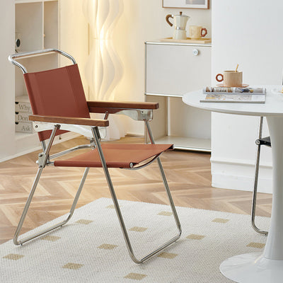 Silla de comedor cuadrada de cuero de silla nórdica contemporánea y acero inoxidable con diseño plegable para dormitorio y sala de estar 
