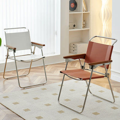 Silla de comedor cuadrada de cuero de silla nórdica contemporánea y acero inoxidable con diseño plegable para dormitorio y sala de estar 