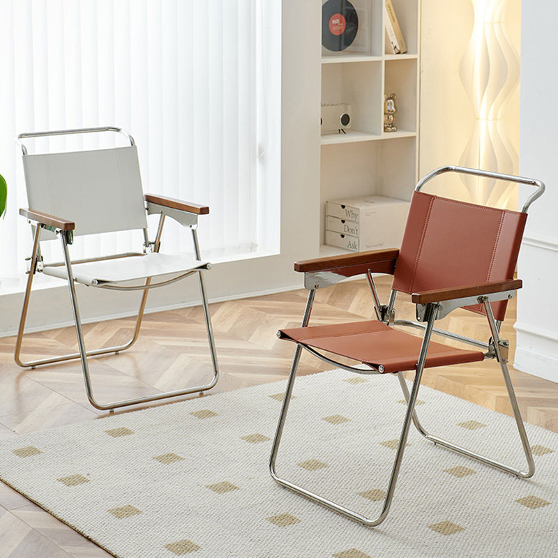 Silla de comedor cuadrada de cuero de silla nórdica contemporánea y acero inoxidable con diseño plegable para dormitorio y sala de estar 