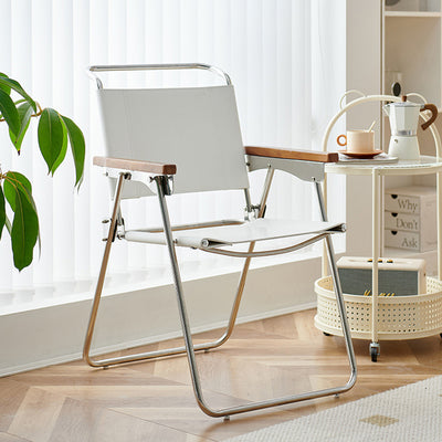 Silla de comedor cuadrada de cuero de silla nórdica contemporánea y acero inoxidable con diseño plegable para dormitorio y sala de estar 