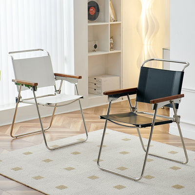 Silla de comedor cuadrada de cuero de silla nórdica contemporánea y acero inoxidable con diseño plegable para dormitorio y sala de estar 