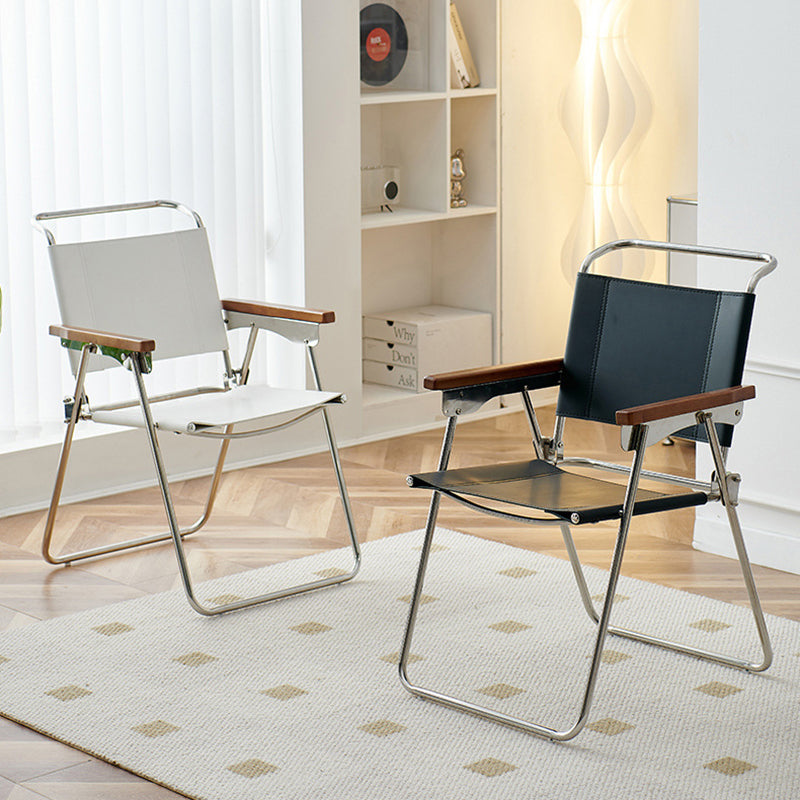 Silla de comedor cuadrada de cuero de silla nórdica contemporánea y acero inoxidable con diseño plegable para dormitorio y sala de estar 