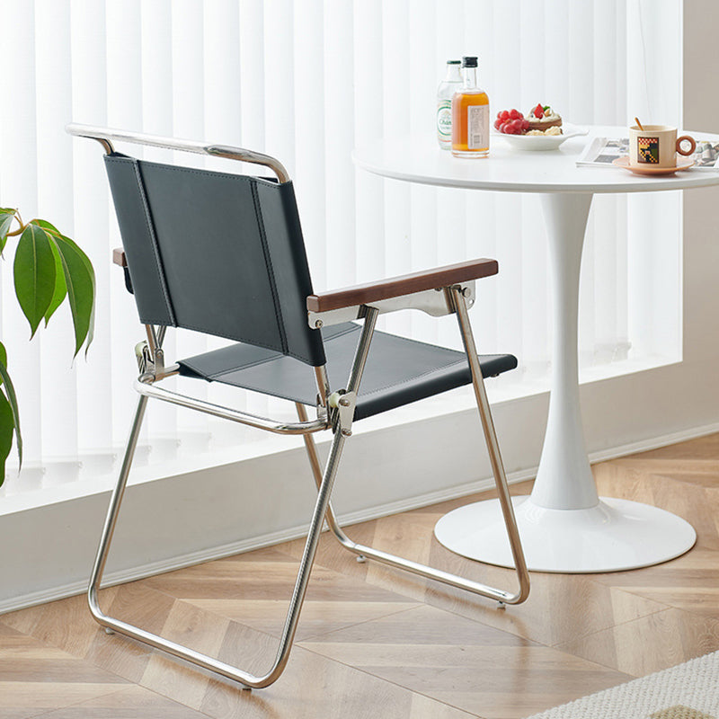 Silla de comedor cuadrada de cuero de silla nórdica contemporánea y acero inoxidable con diseño plegable para dormitorio y sala de estar 