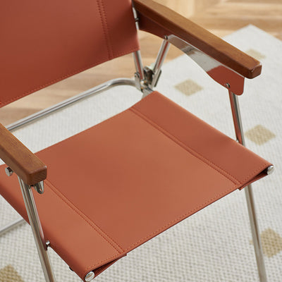Silla de comedor cuadrada de cuero de silla nórdica contemporánea y acero inoxidable con diseño plegable para dormitorio y sala de estar 