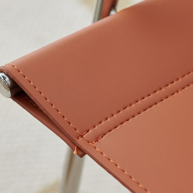 Silla de comedor cuadrada de cuero de silla nórdica contemporánea y acero inoxidable con diseño plegable para dormitorio y sala de estar 
