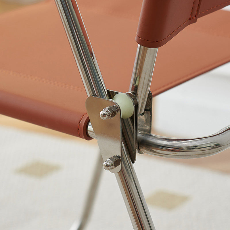 Silla de comedor cuadrada de cuero de silla nórdica contemporánea y acero inoxidable con diseño plegable para dormitorio y sala de estar 